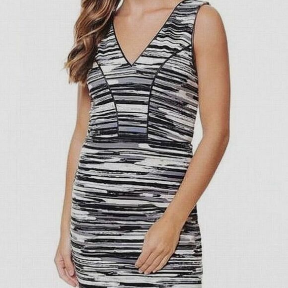 TART Fitted Mini Dress Sz S Black/White/Gray Stripes Abstract Animal Print. EUC - Picture 5 of 11